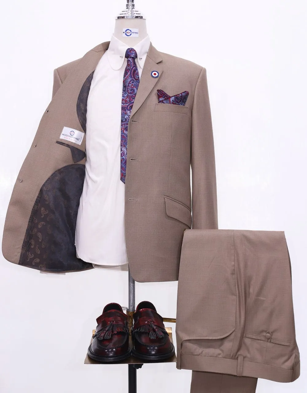 60s Mod Fashion Pale Brown Suit