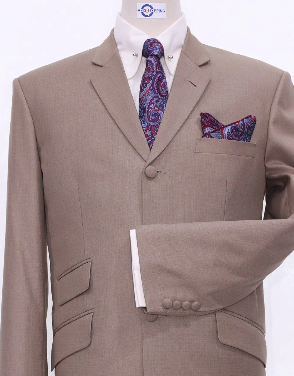 60s Mod Fashion Pale Brown Suit