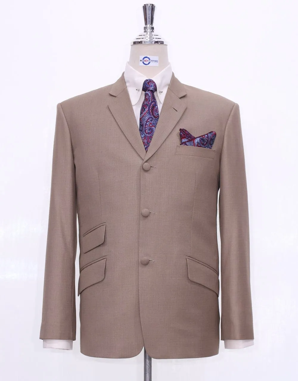 60s Mod Fashion Pale Brown Suit