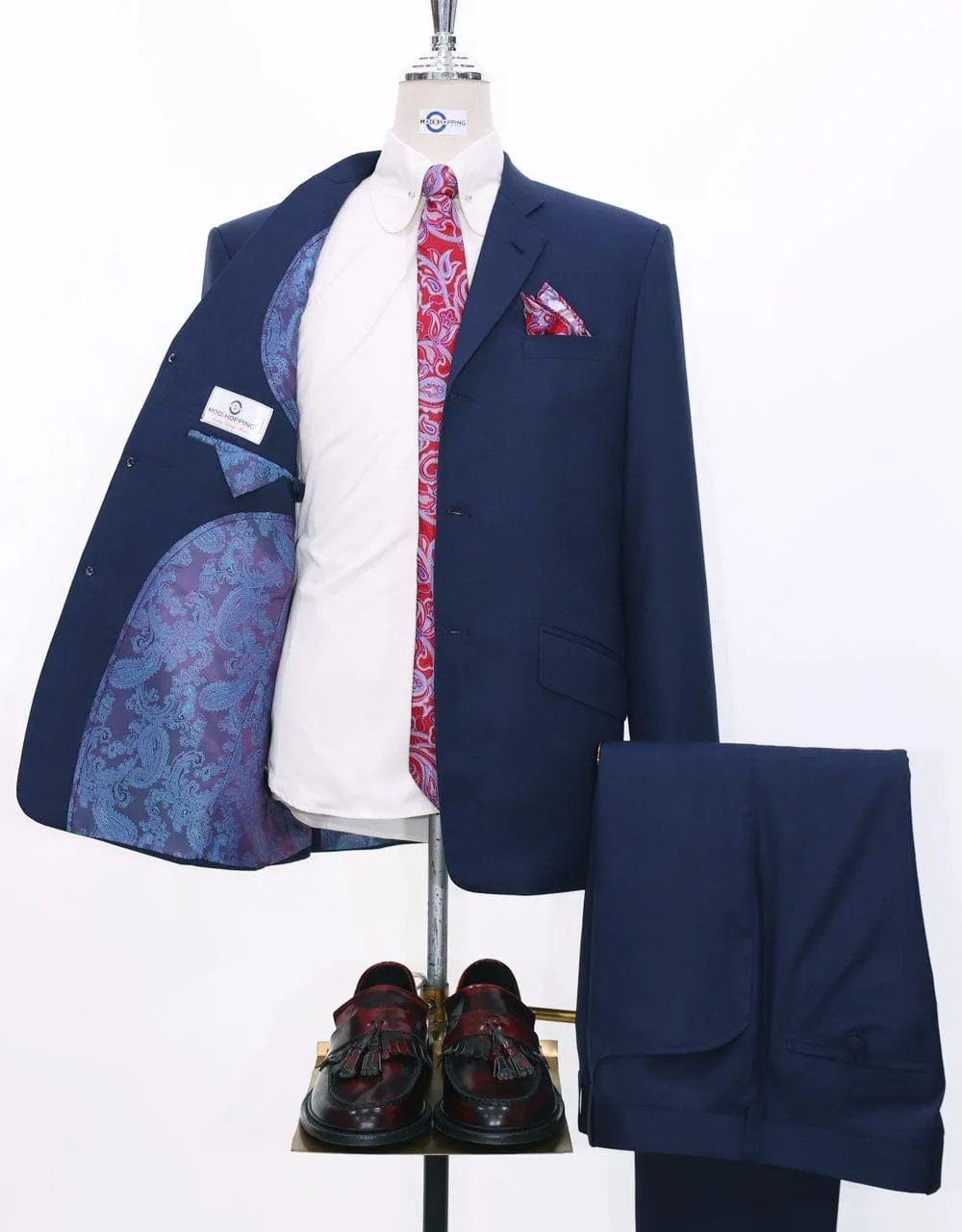 60s Mod Fashion Pale Navy Blue Suit
