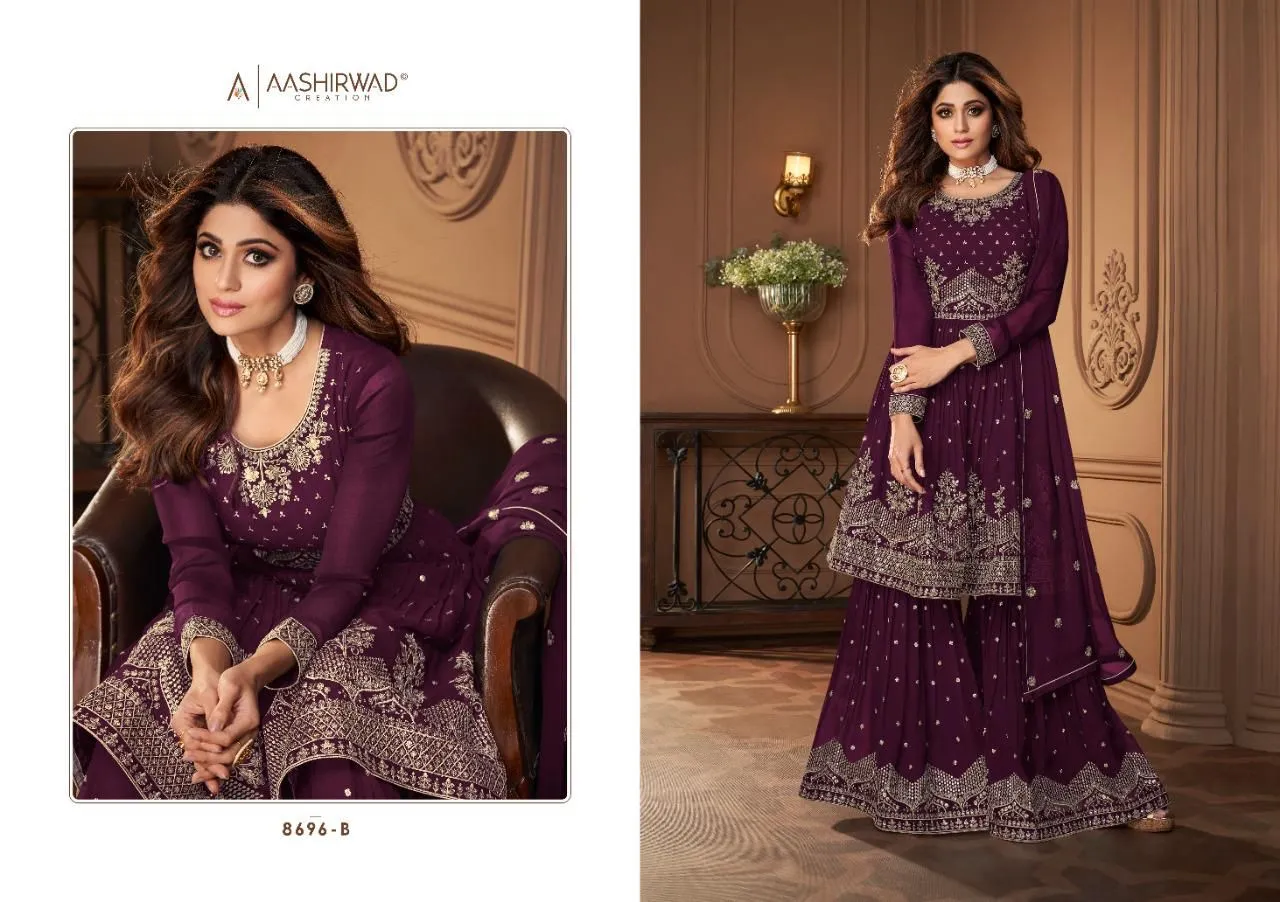 Aashirwad 8696 Heroine Gold Real Georgette Party Wear Collection