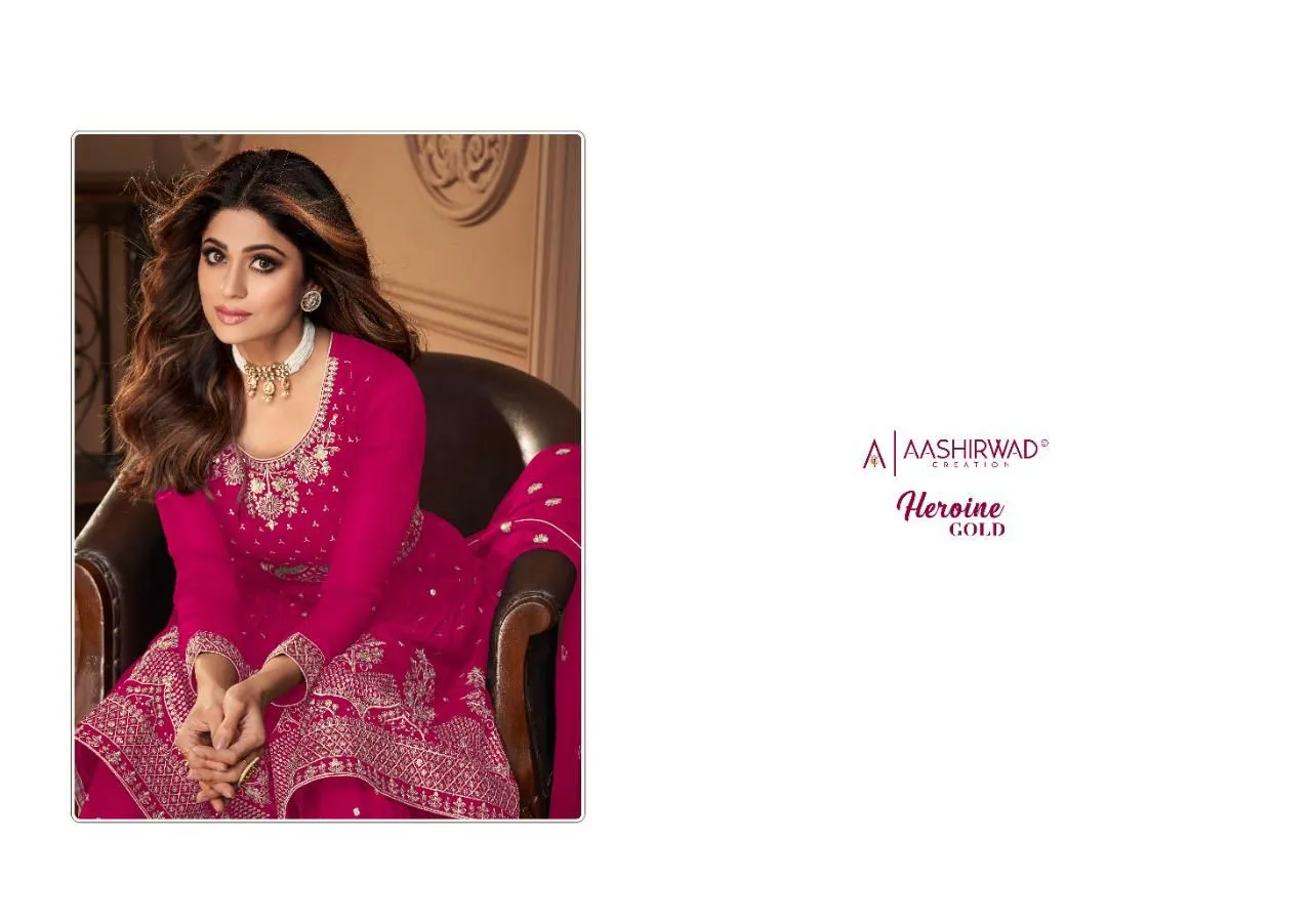 Aashirwad 8696 Heroine Gold Real Georgette Party Wear Collection