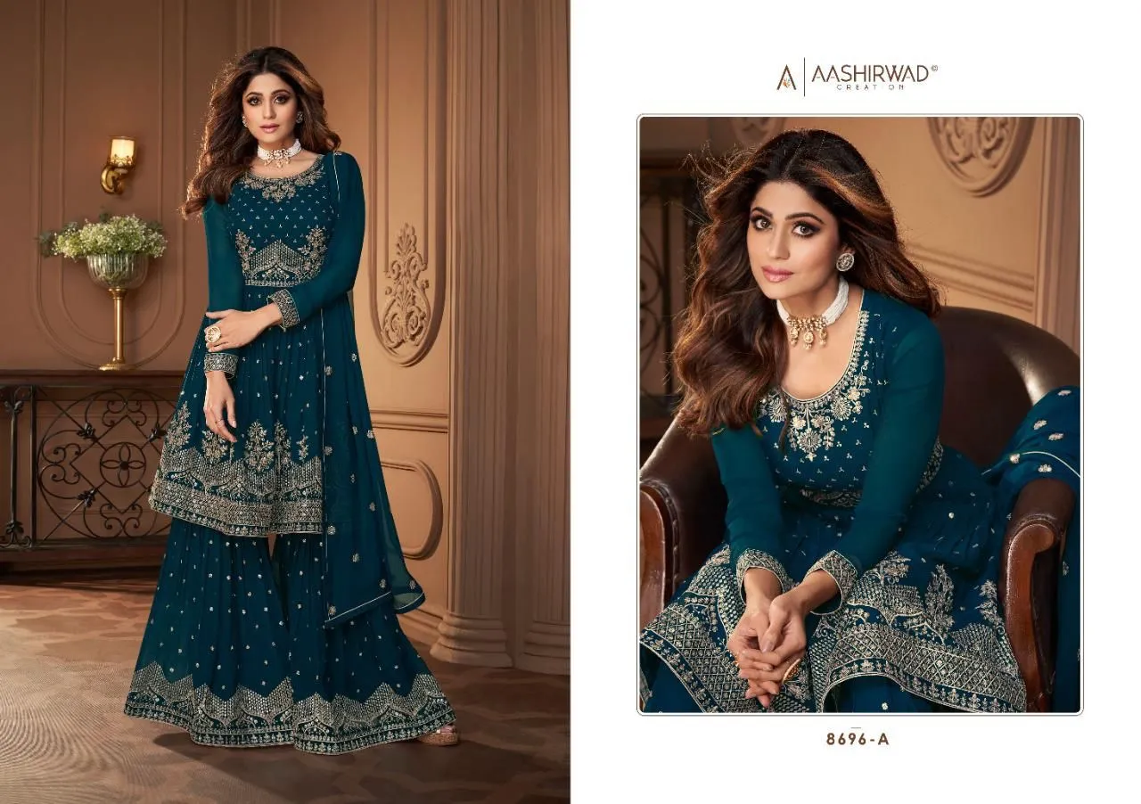 Aashirwad 8696 Heroine Gold Real Georgette Party Wear Collection