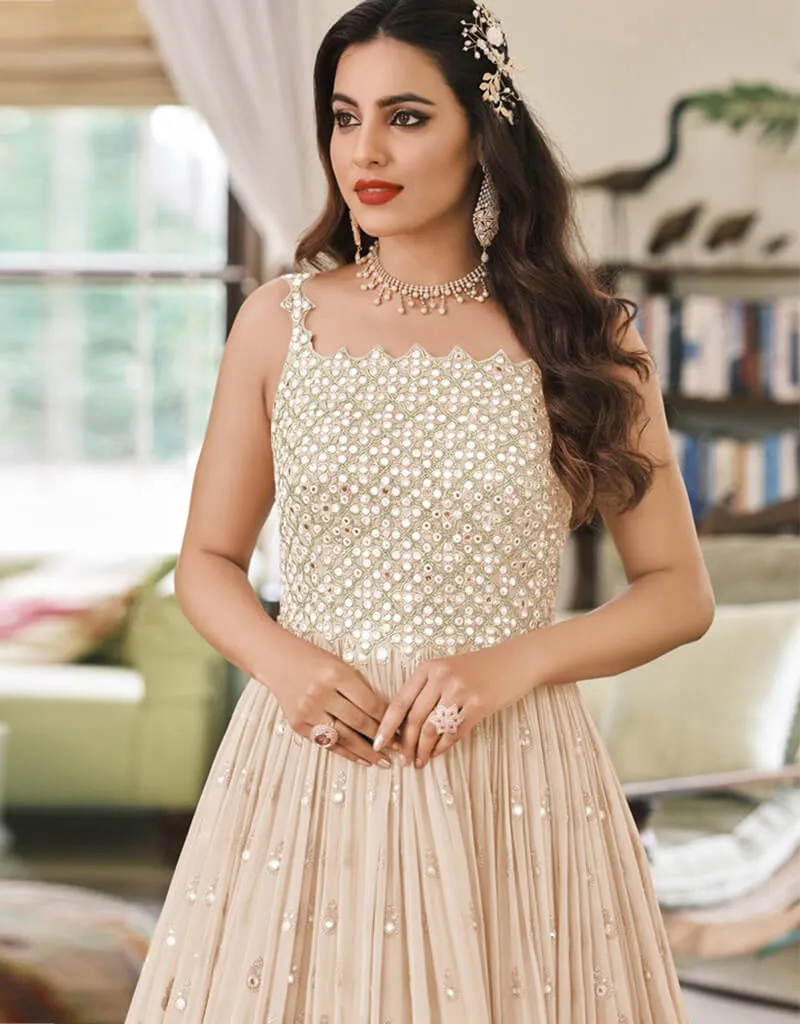 Beige Anarkali style Suits Faux Georgette
