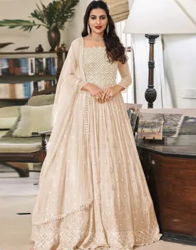 Beige Anarkali style Suits Faux Georgette