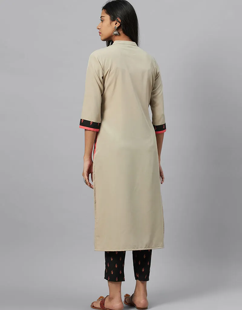 Beige Crepe Pant Straight