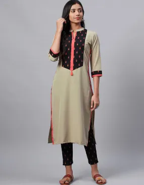 Beige Crepe Pant Straight