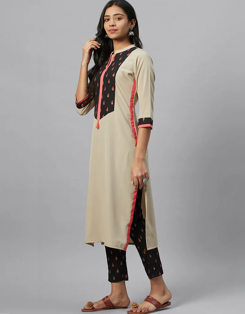 Beige Crepe Pant Straight