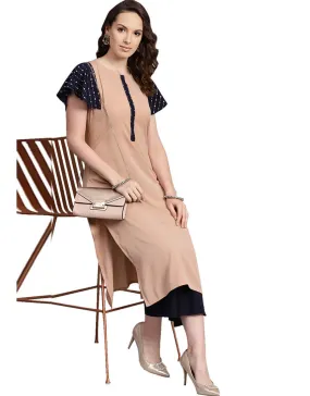 Beige Crepe Suit Palazzo