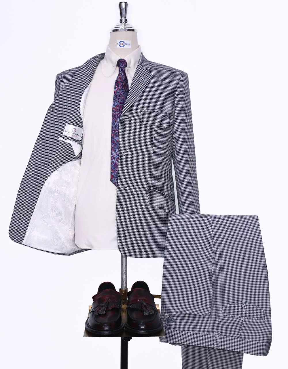 Black and White Houndstooth Mod Suit