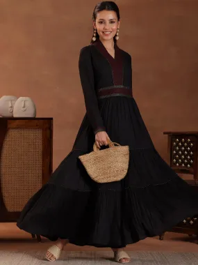 Black Self Design Pure Cotton A-Line Kurta Set