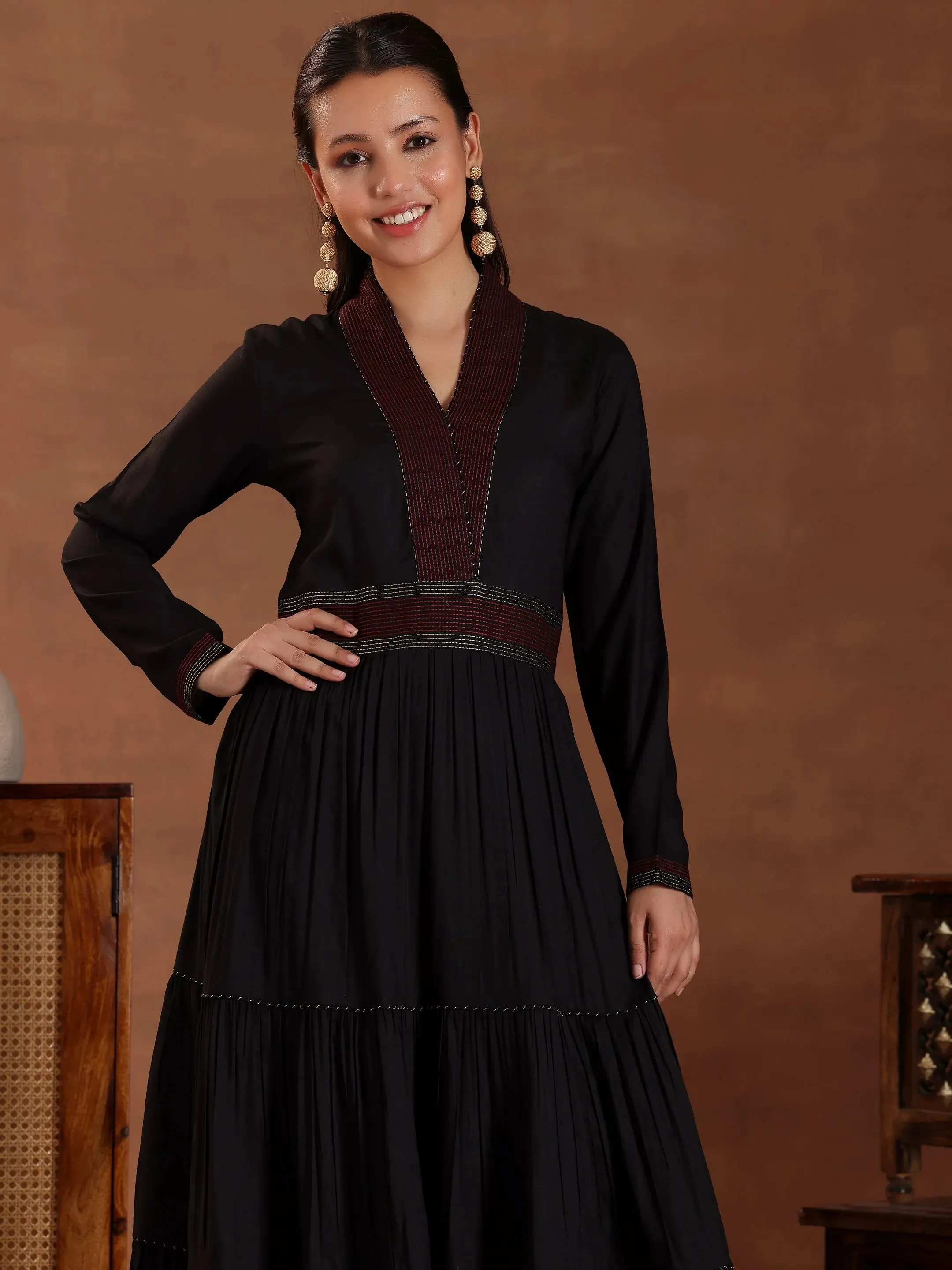 Black Self Design Pure Cotton A-Line Kurta Set