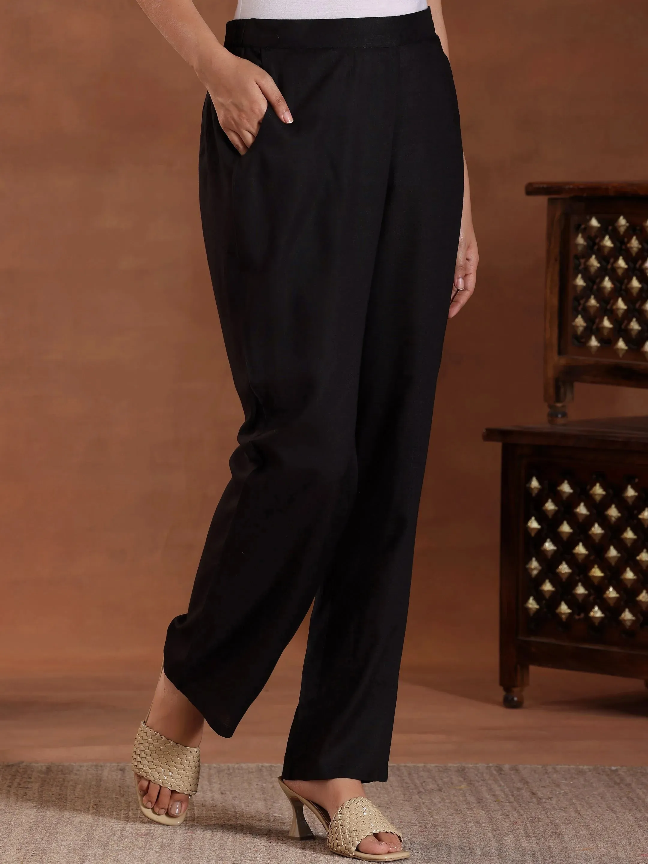 Black Self Design Pure Cotton A-Line Kurta Set