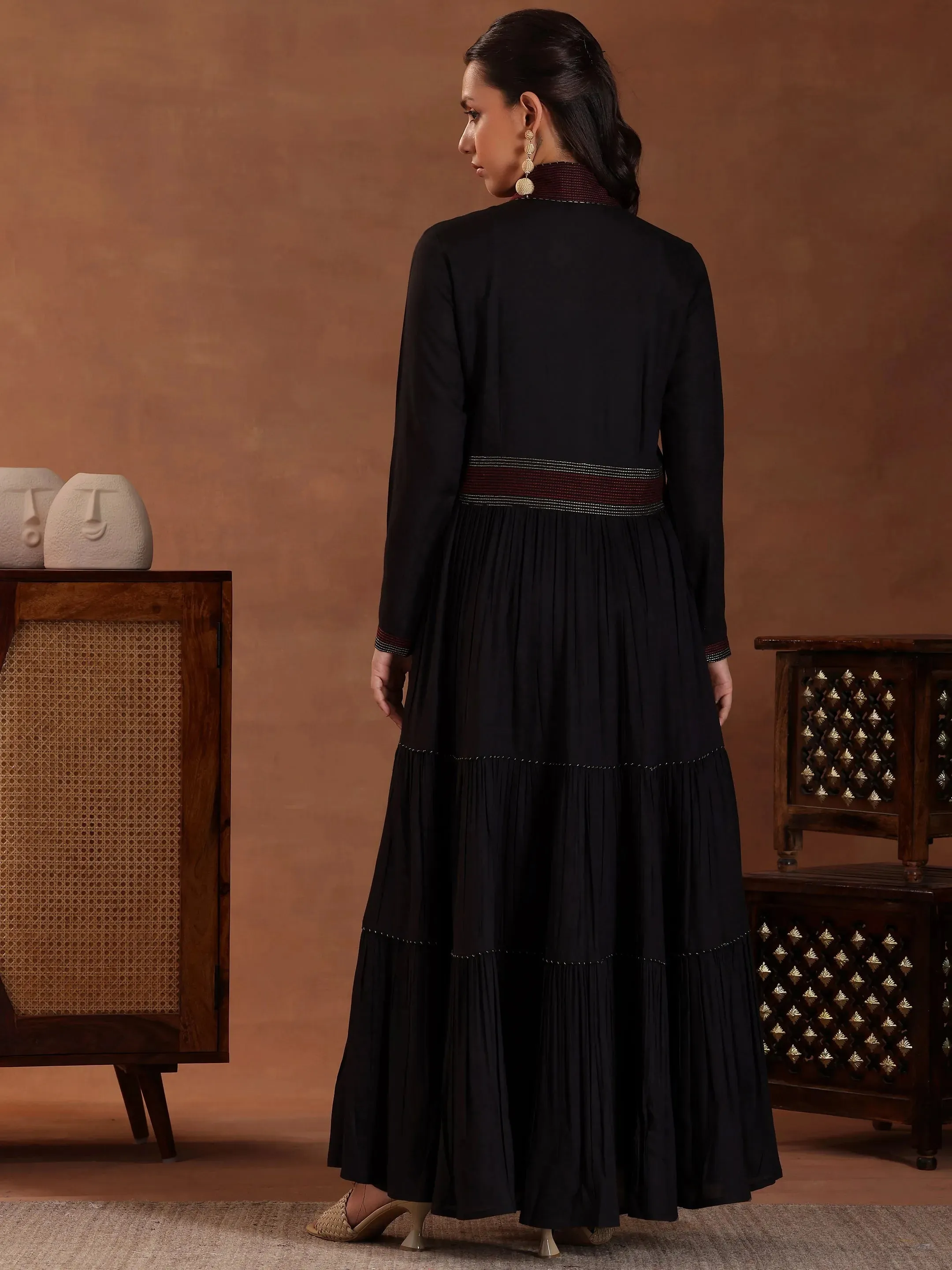 Black Self Design Pure Cotton A-Line Kurta Set