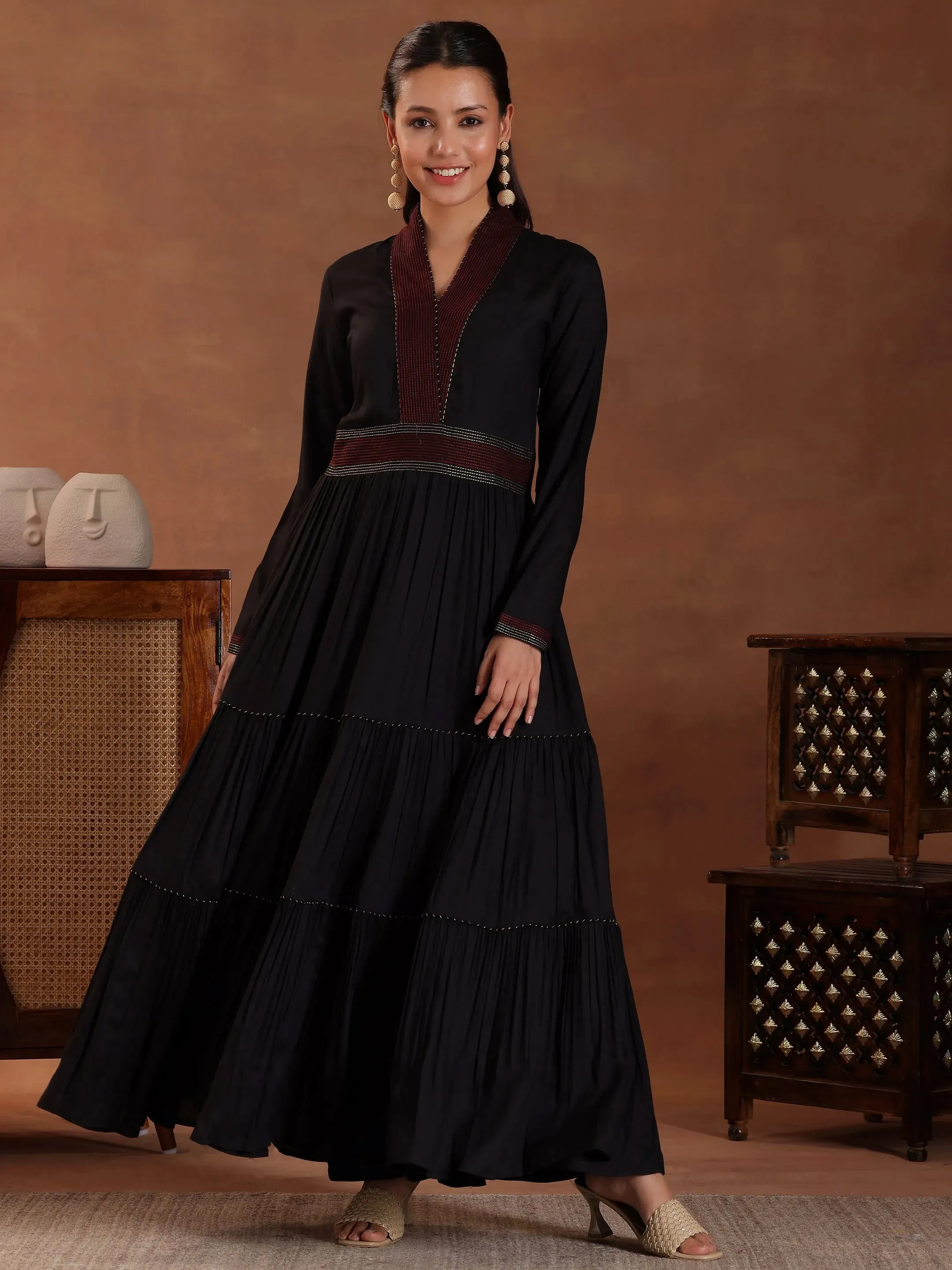 Black Self Design Pure Cotton A-Line Kurta Set