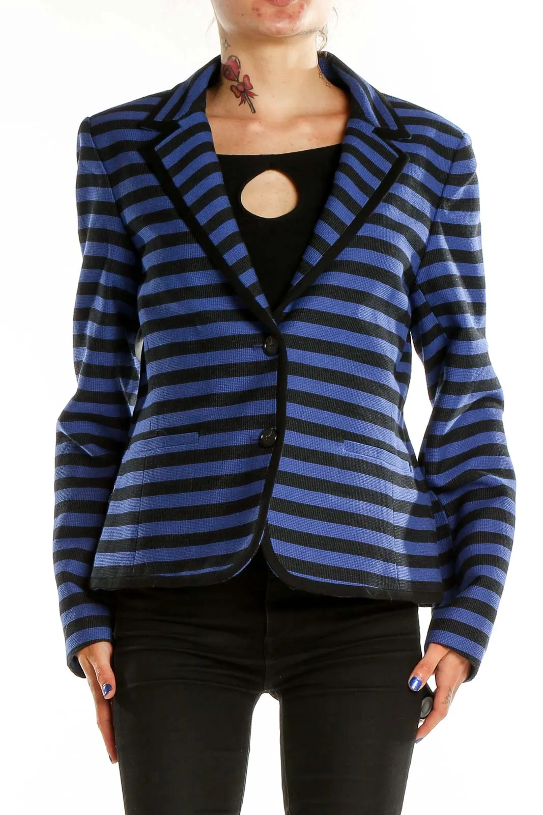 Blue and Black Striped Blazer
