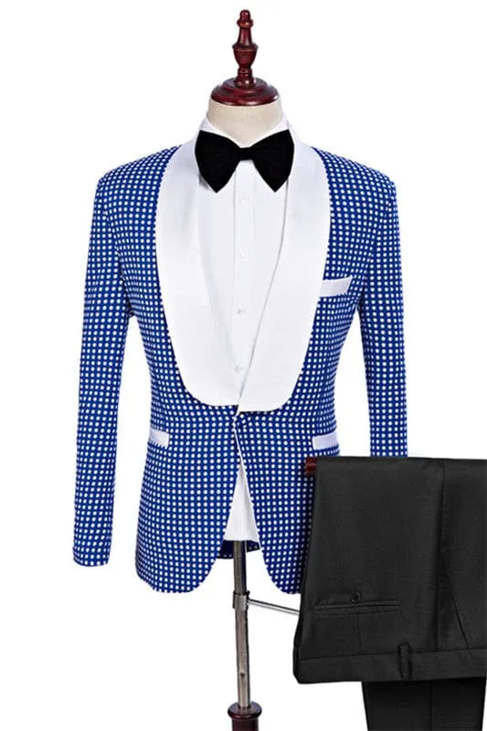 Blue Lapel Two Pieces Dot Wedding Suits Prom Tuxedo Dinner Party Wedding Groom