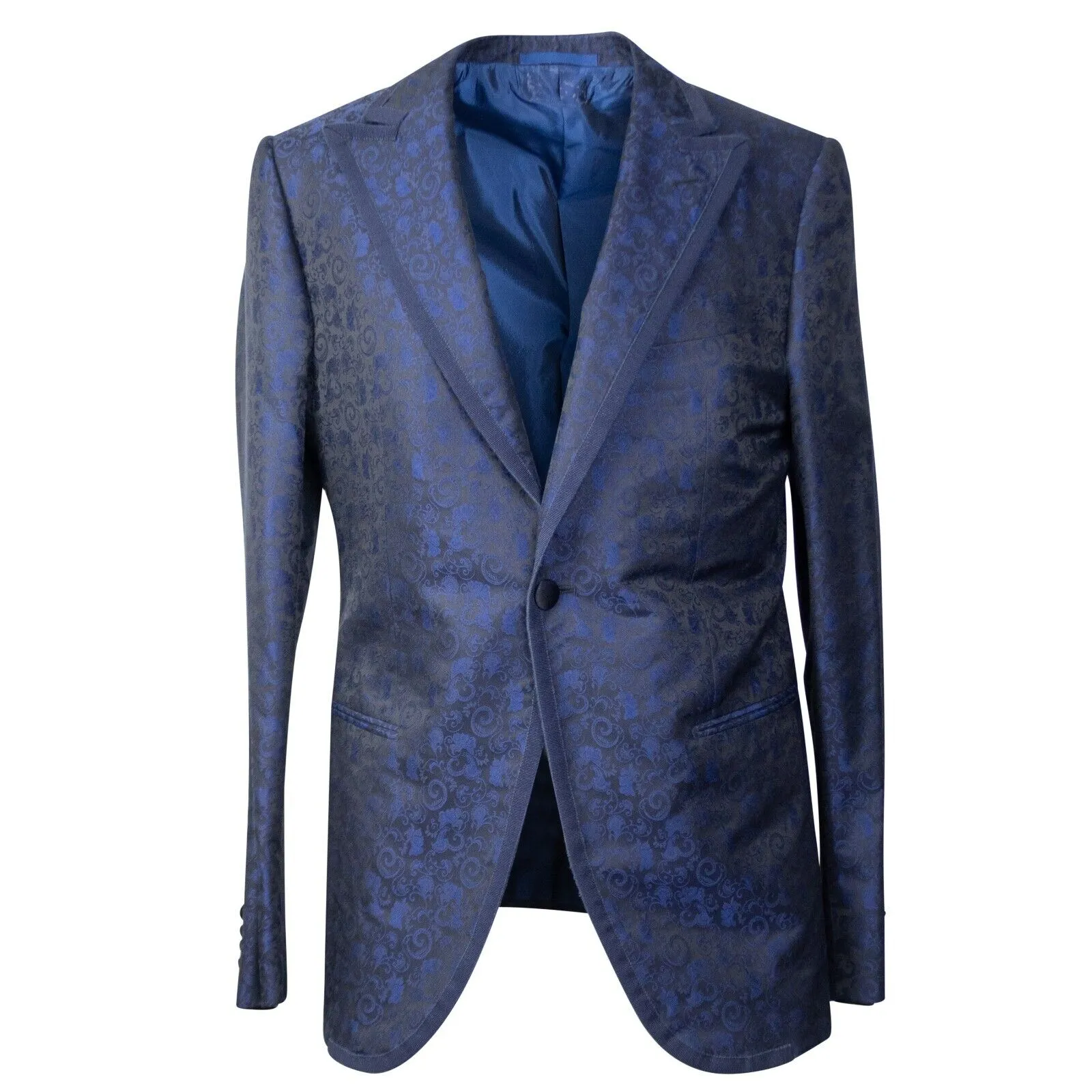 Blue Paisley Silk Single Breasted Blazer