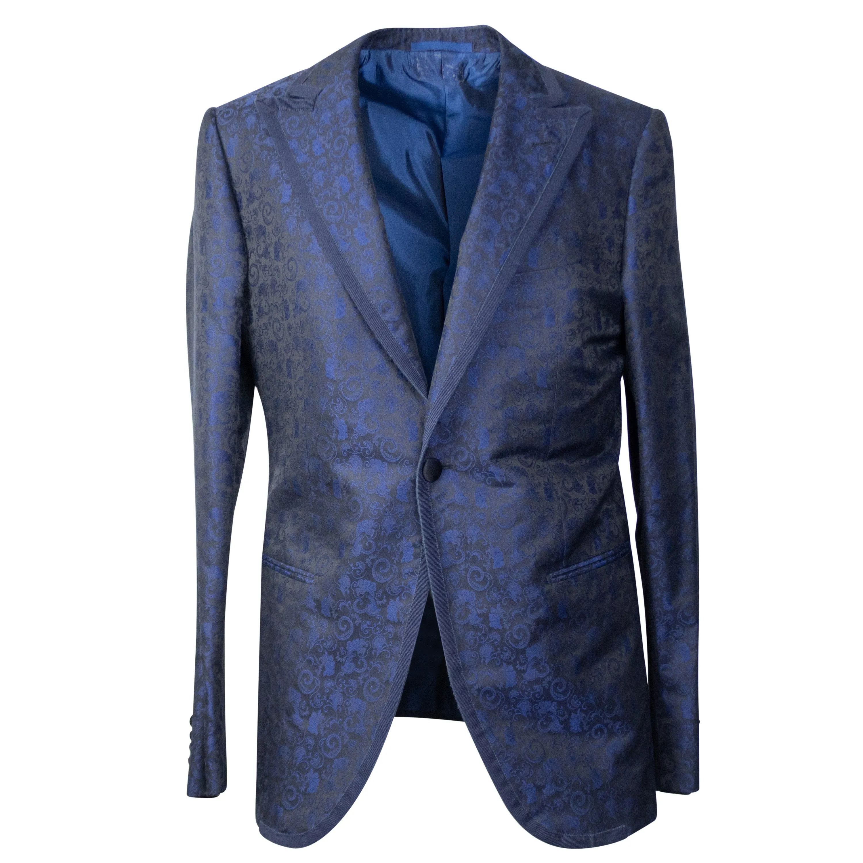 Blue Paisley Silk Single Breasted Blazer