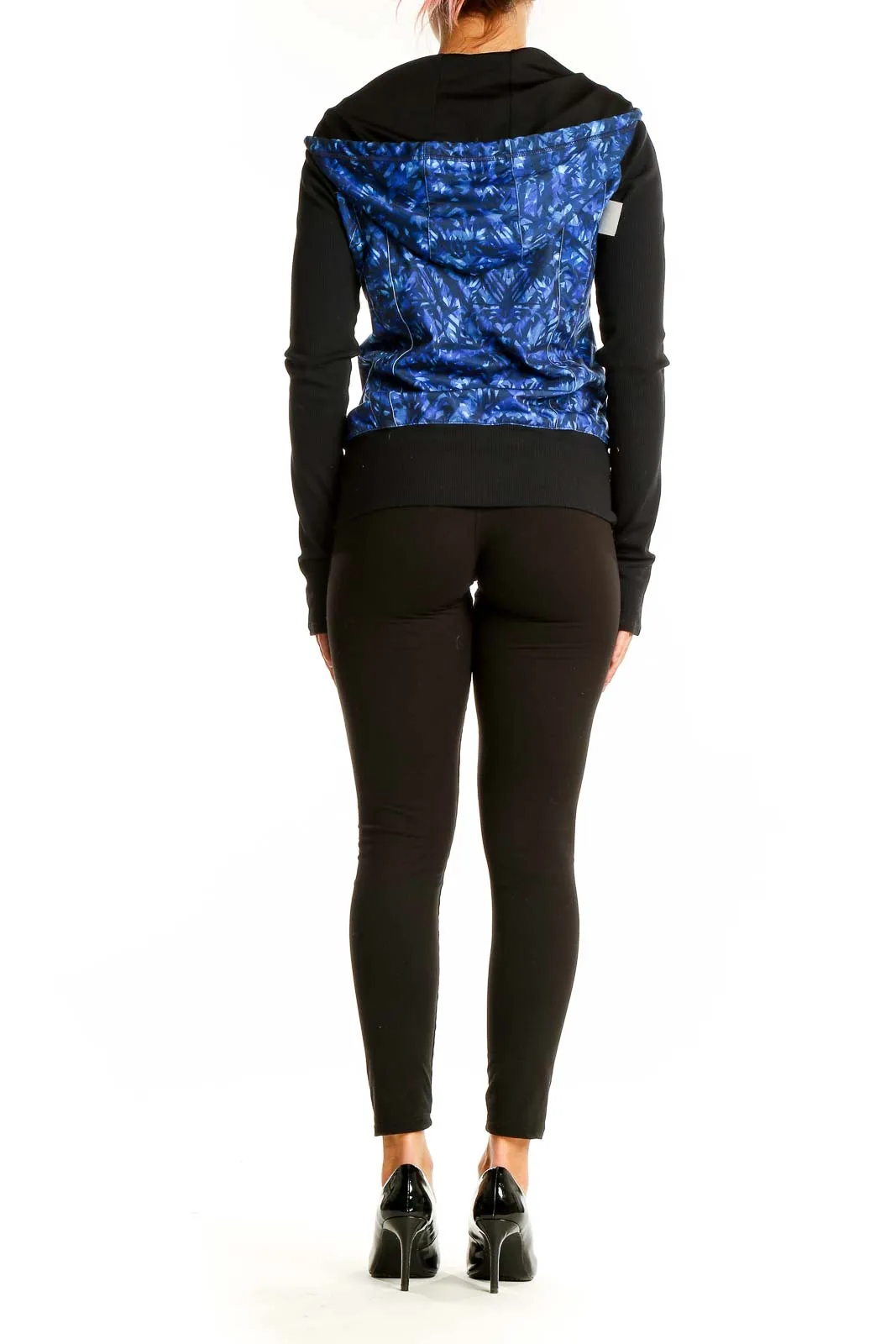 Blue Patterned Activewear Zip-Up Jacket