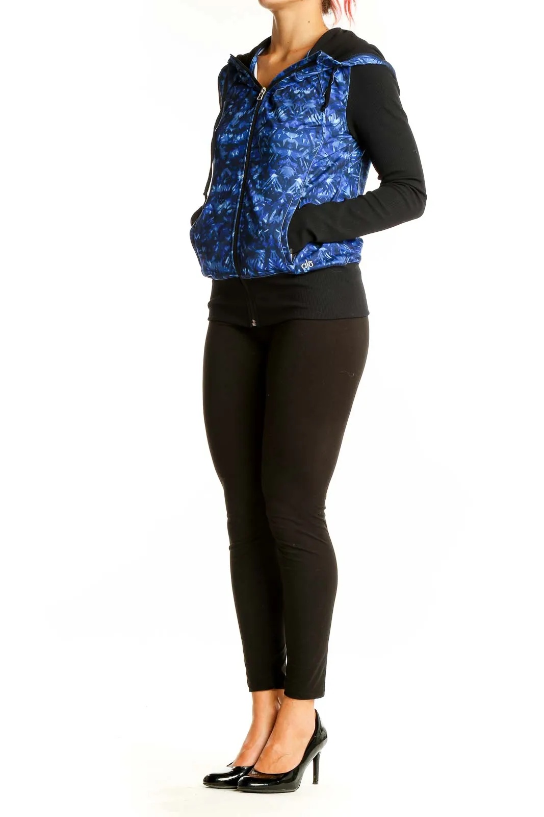 Blue Patterned Activewear Zip-Up Jacket