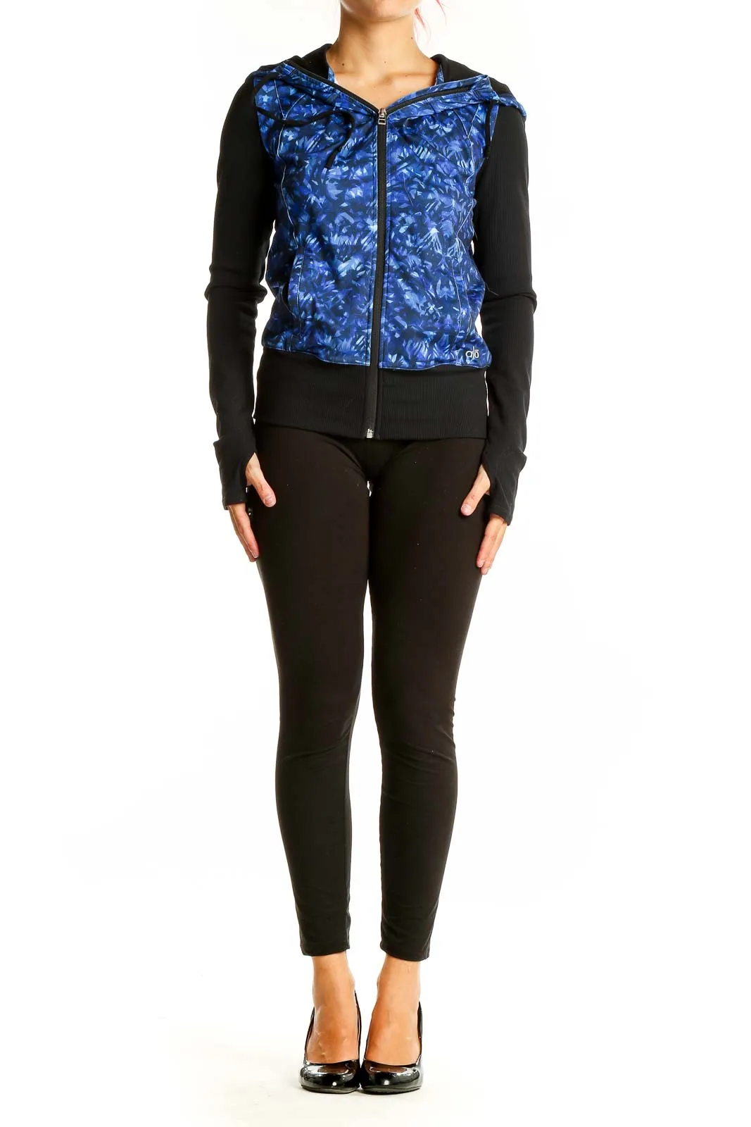 Blue Patterned Activewear Zip-Up Jacket