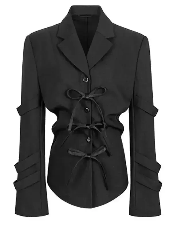 Bow-Detailed Single-Breasted Blazer in Black