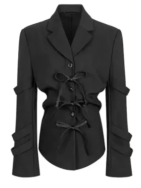 Bow-Detailed Single-Breasted Blazer in Black