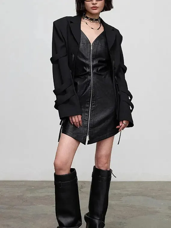 Bow-Detailed Single-Breasted Blazer in Black