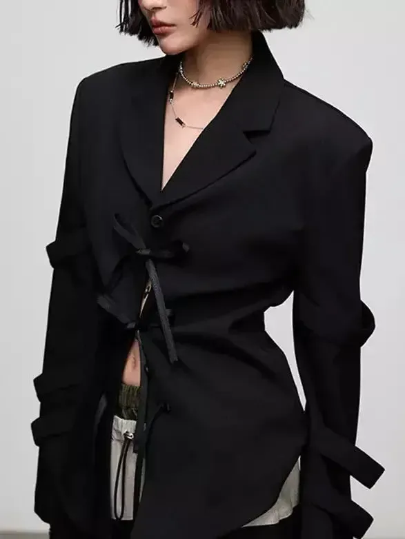 Bow-Detailed Single-Breasted Blazer in Black