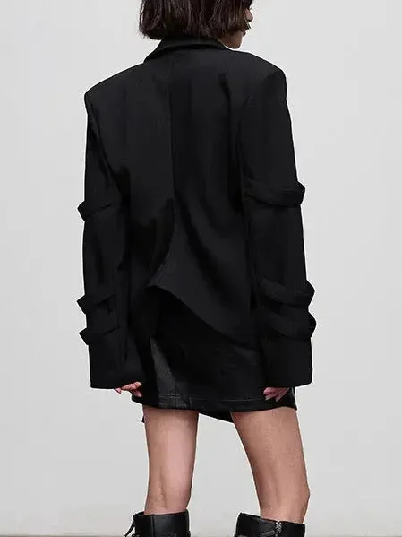 Bow-Detailed Single-Breasted Blazer in Black