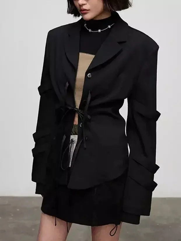Bow-Detailed Single-Breasted Blazer in Black