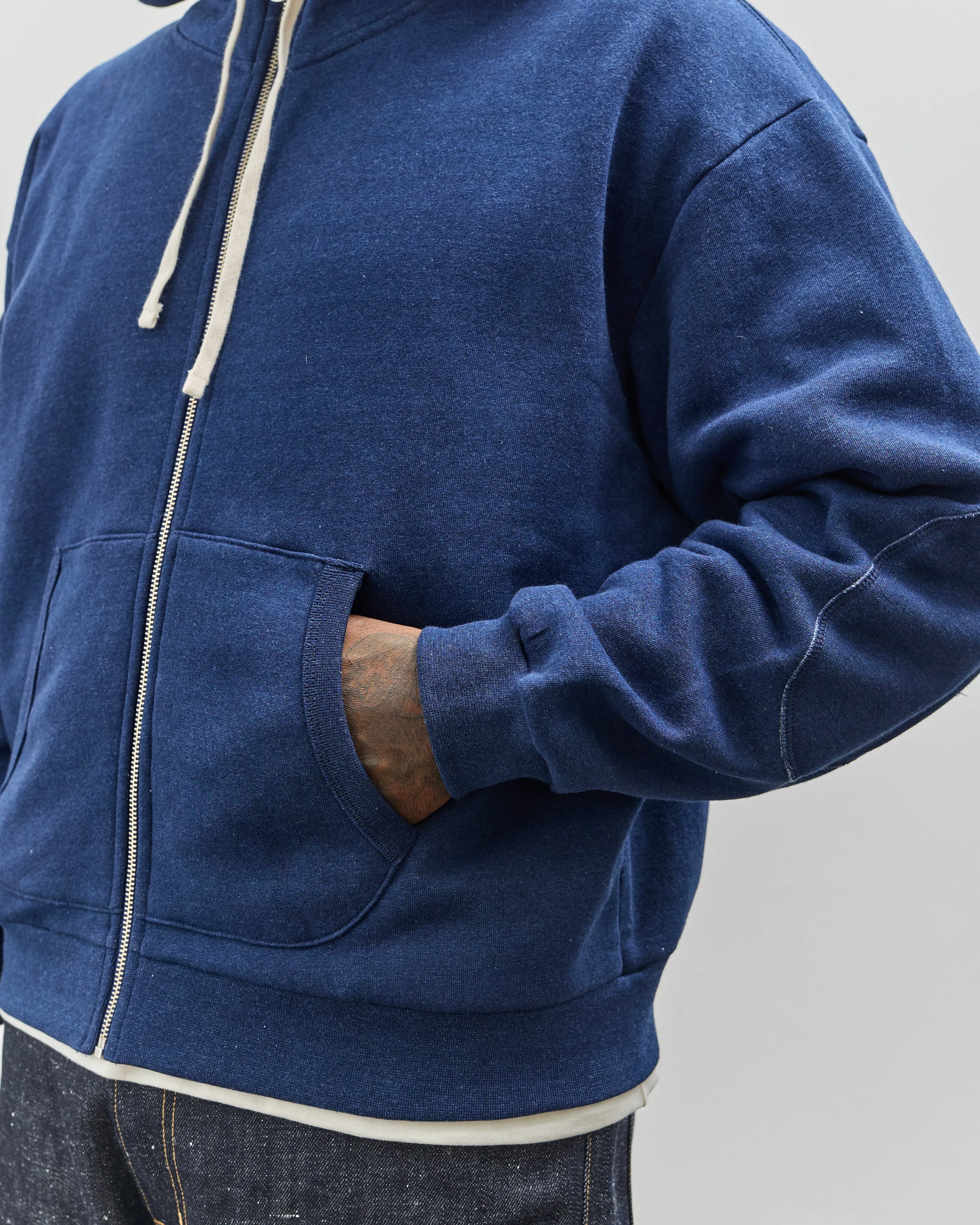 Brain Dead Unisex Padded Elbow Zip-Up Hoodie, Indigo
