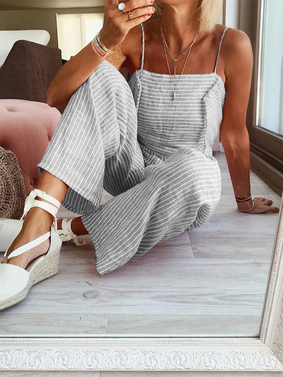 Casual Striped Sleeveless Suit