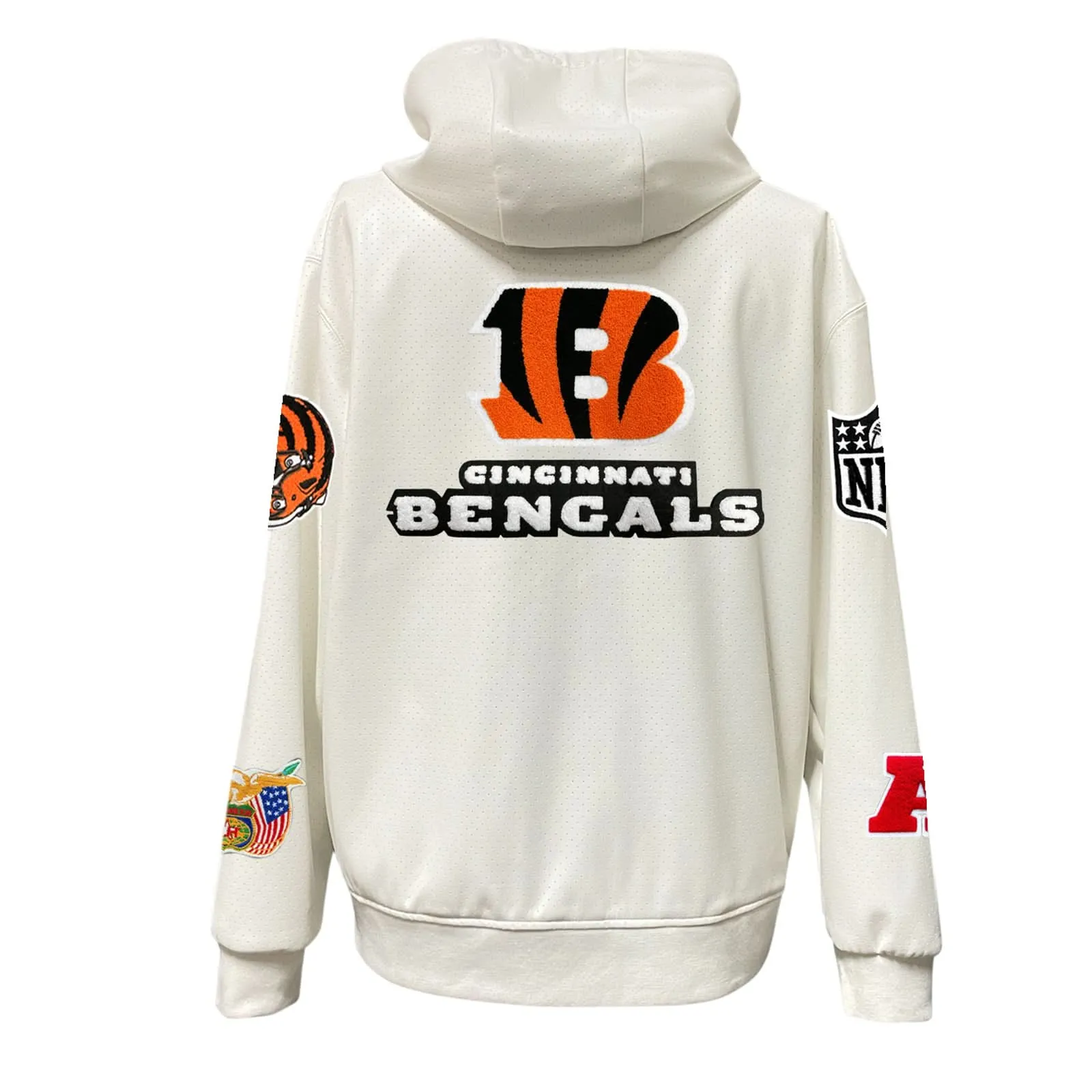 CINCINNATI BENGALS LIGHTWEIGHT VEGAN ZIP-UP HOODED JACKET WHITE