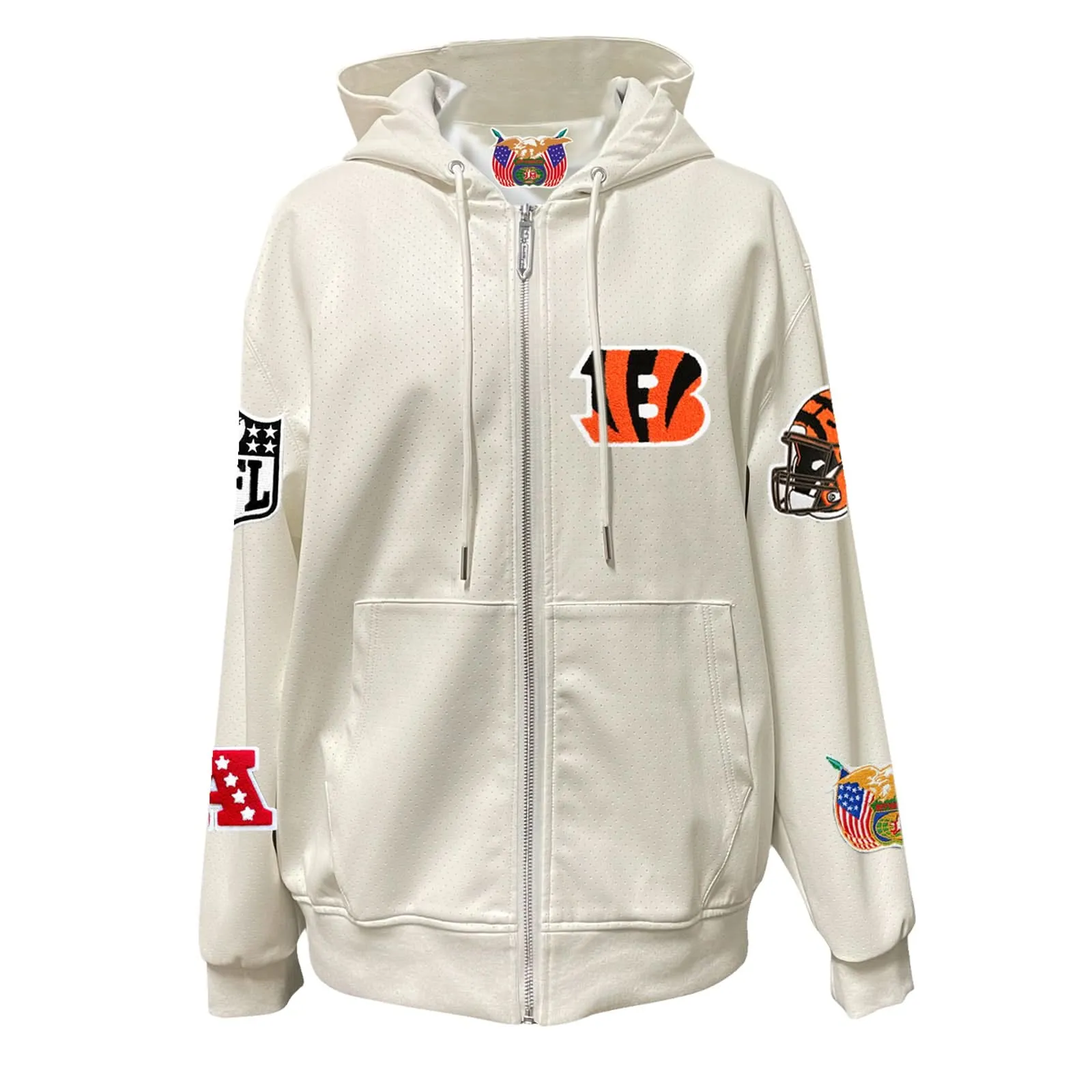 CINCINNATI BENGALS LIGHTWEIGHT VEGAN ZIP-UP HOODED JACKET WHITE