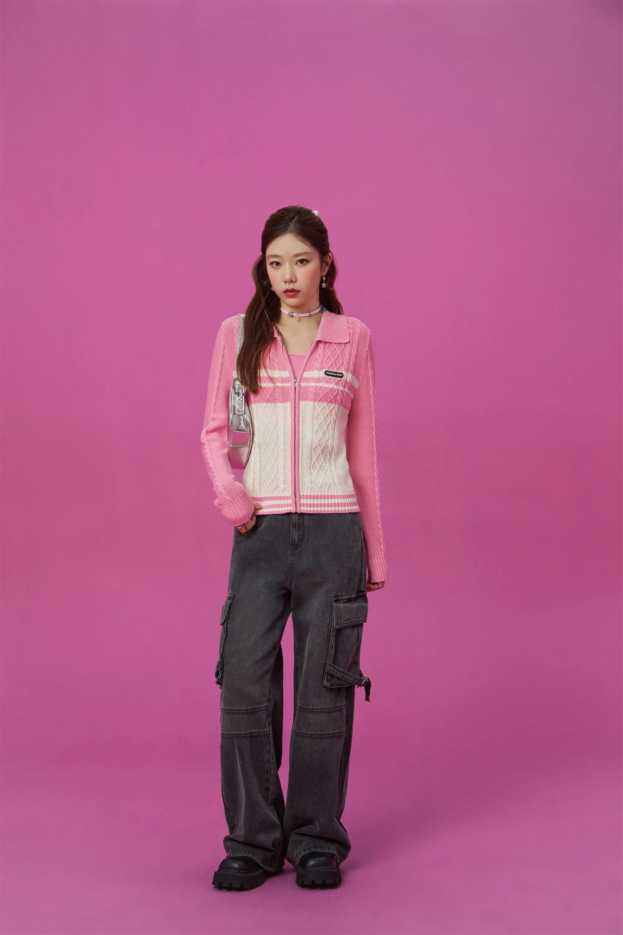 Color Matching Zip-Up Cardigan