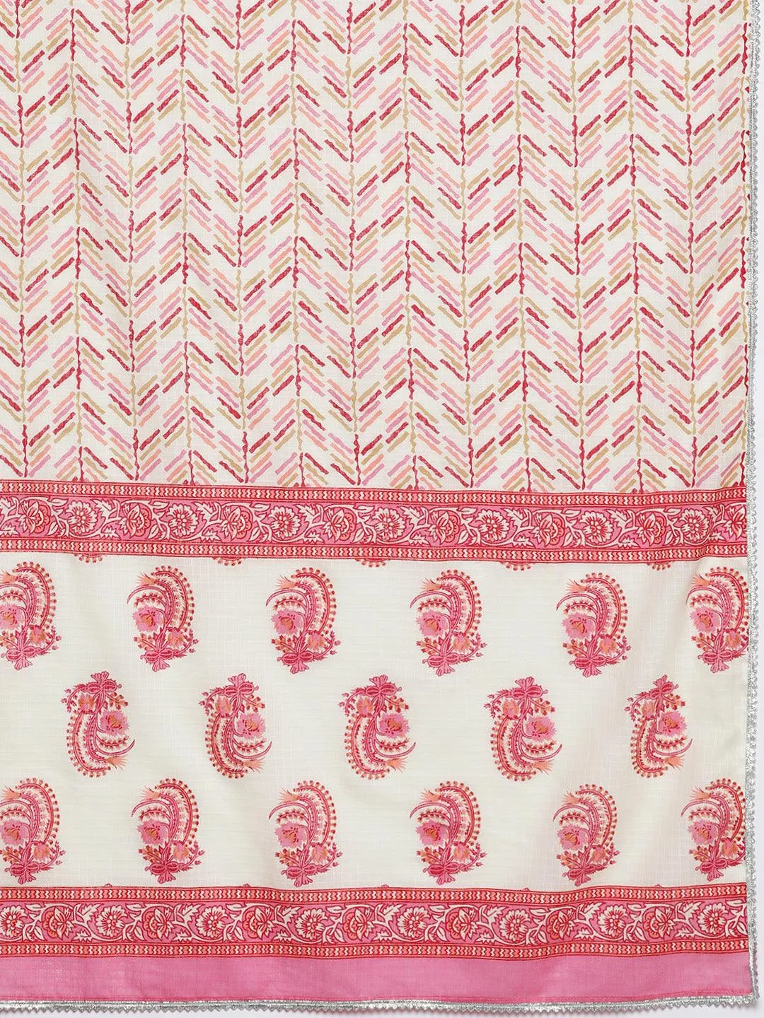 Cream Printed Cotton Straight Suit With Dupatta