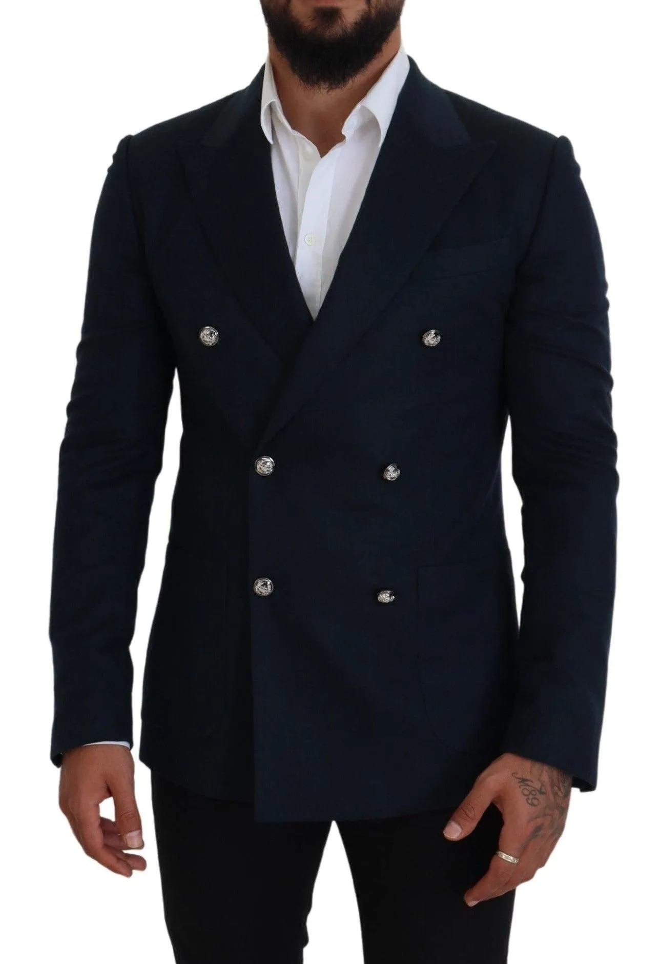 Dolce & Gabbana Blue Double Breasted Formal Coat Blazer