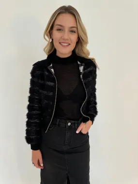 Ellie Fringe Check Zip-Up Sweater