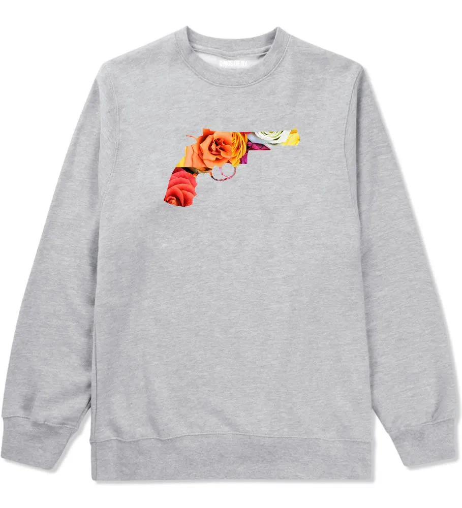 Floral Gun Flower Print Colt 45 Revolver Crewneck Sweatshirt