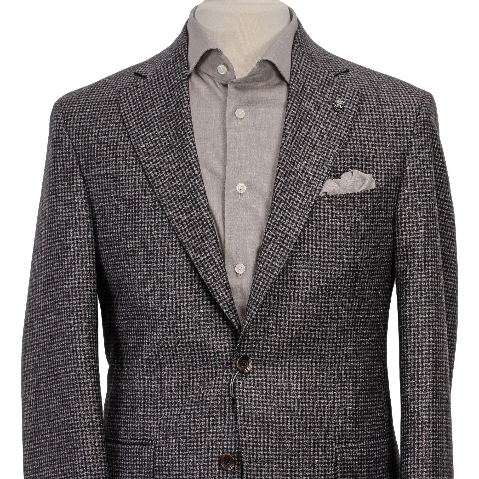 Gray and Burgundy Micro-Check Montana Contemporary Fit Wool Sport Jacket - Jack Victor