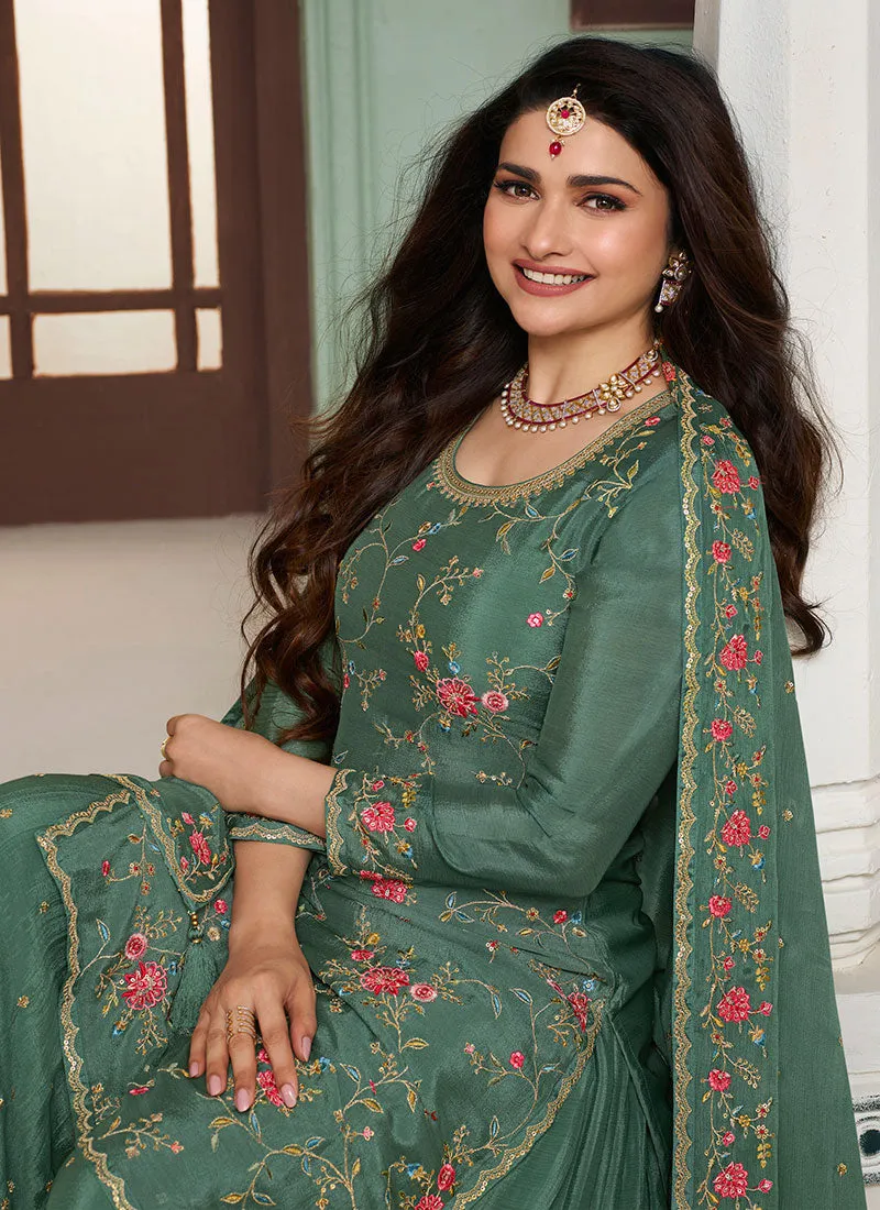 Green Traditional Multi Embroidery Sharara Suit