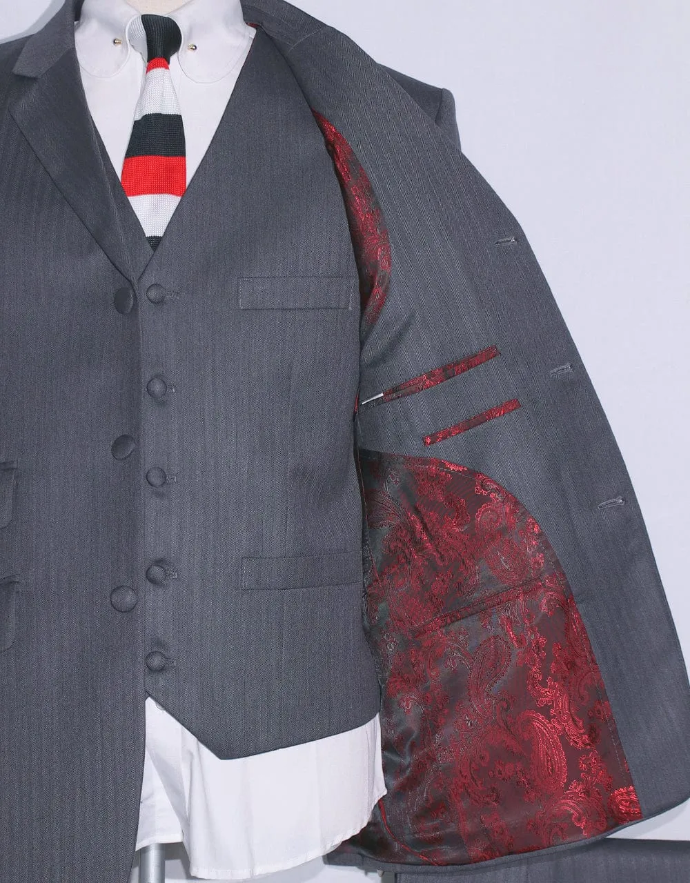 Grey Herringbone 3 Piece Suit