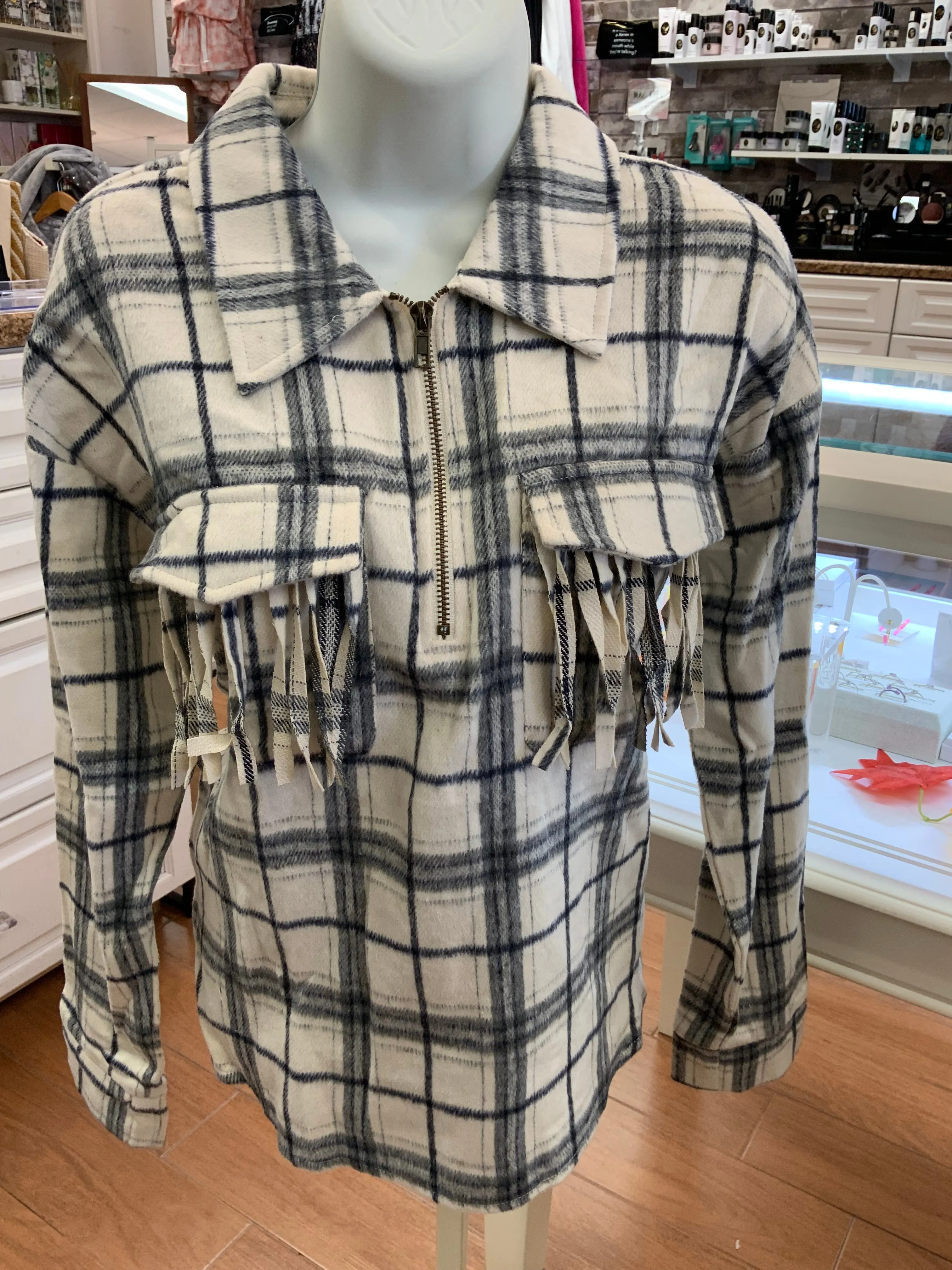 Half Zip Up Plaid Shirt