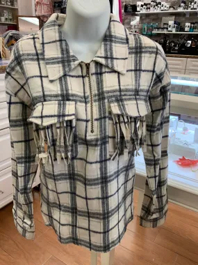 Half Zip Up Plaid Shirt