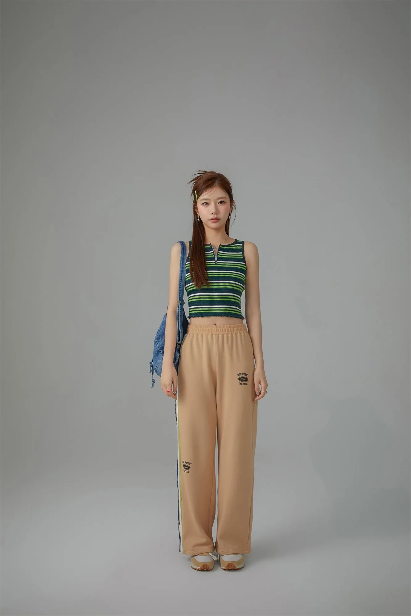 Half Zip-Up Striped Sleeveless Top