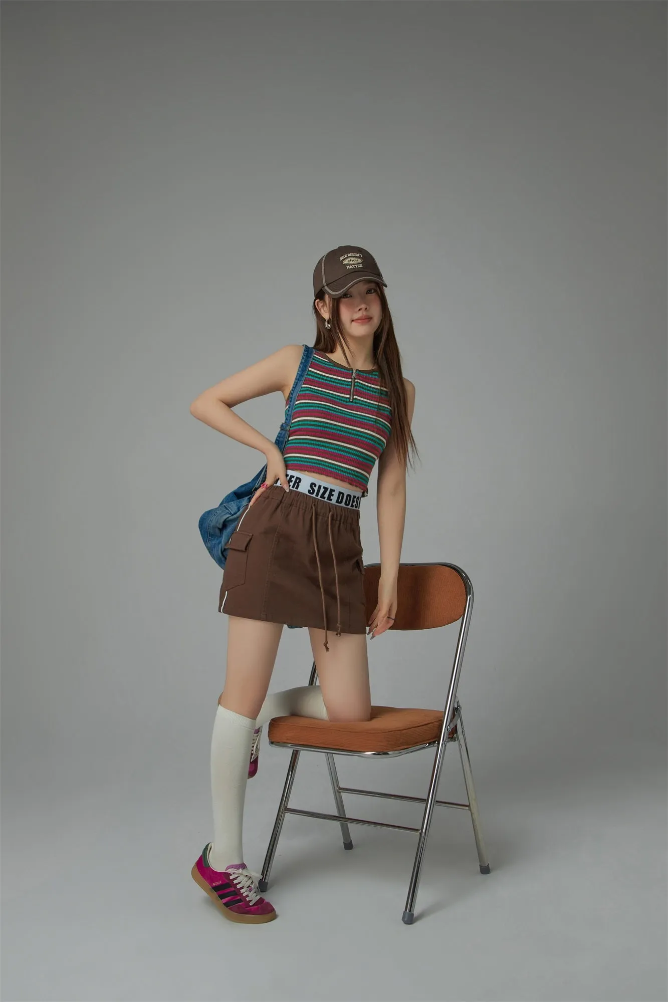 Half Zip-Up Striped Sleeveless Top