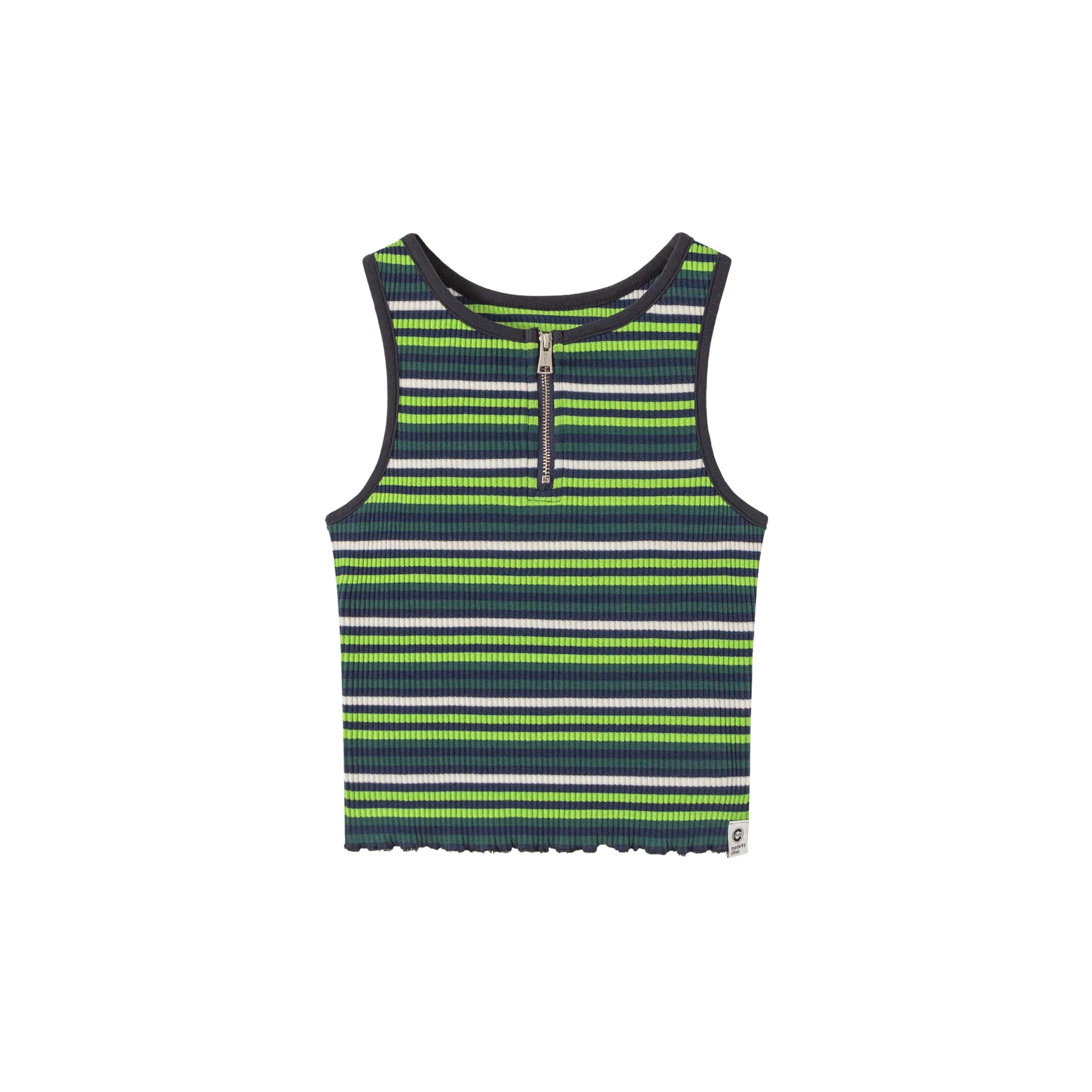 Half Zip-Up Striped Sleeveless Top
