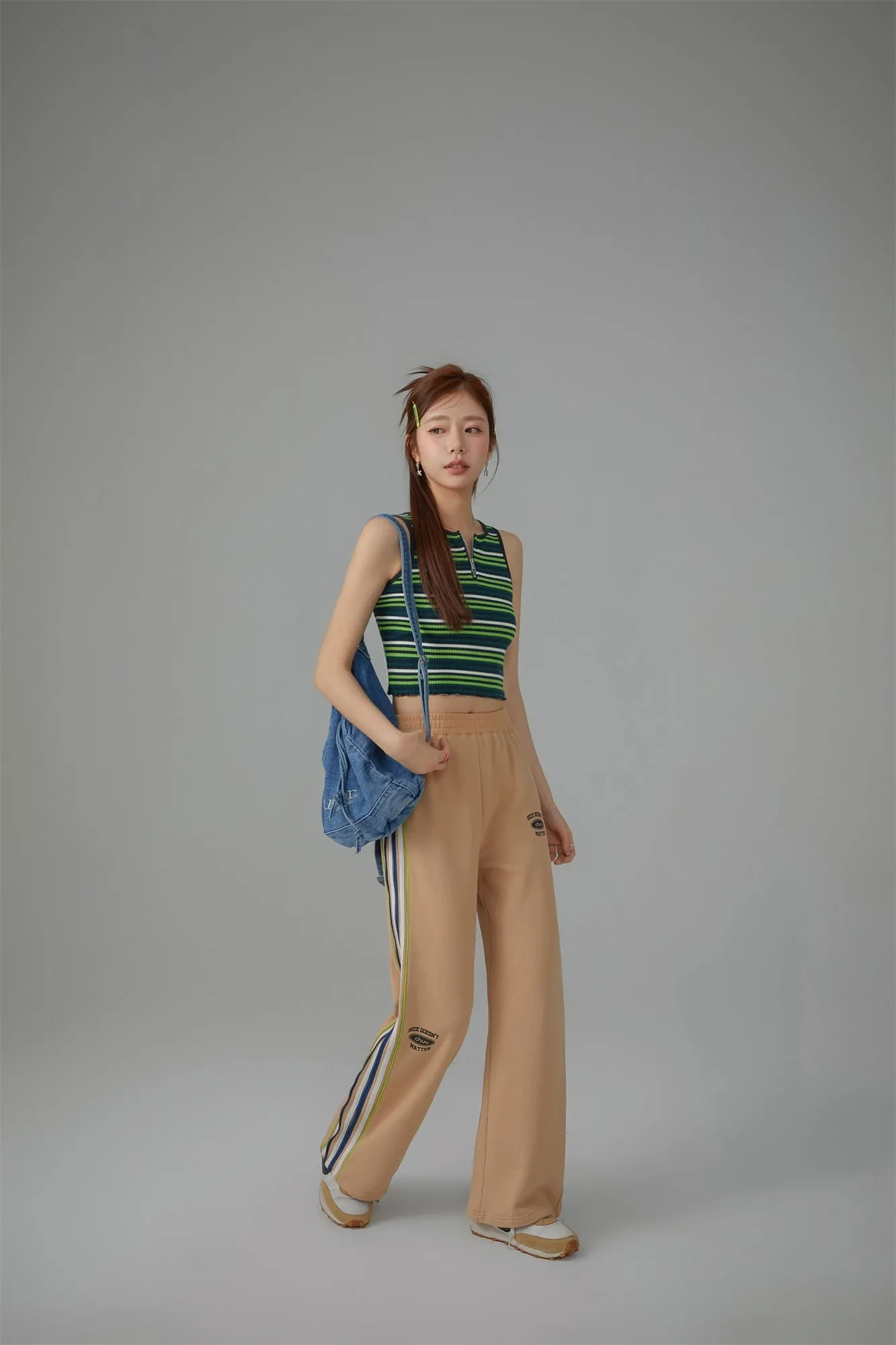 Half Zip-Up Striped Sleeveless Top